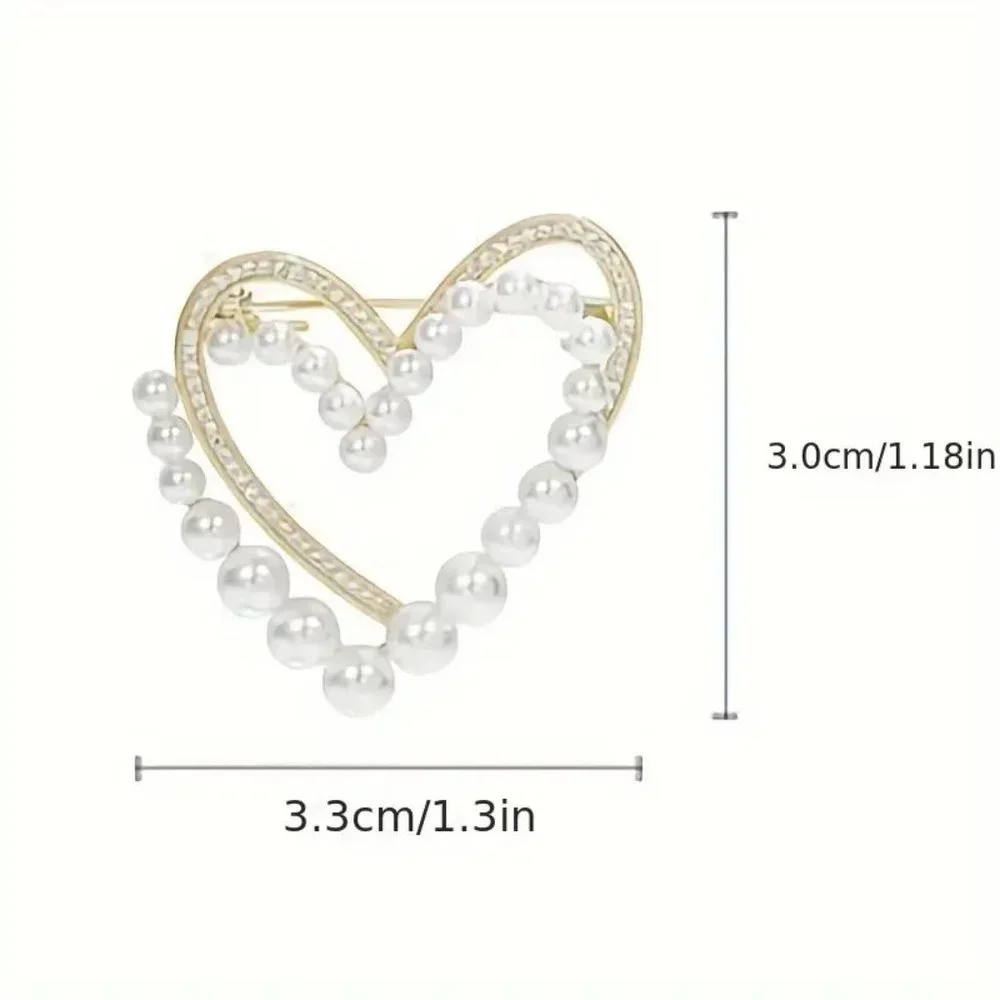 Brooch Pearl Heart Rhinestone Pin Crystal Gold Elegant Hollywood Glam Stylish